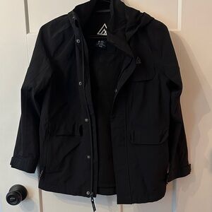 Kids' Black Ripzone Waterproof Hooded Coat